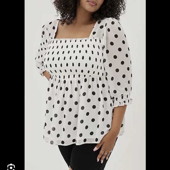 Torrid polka-dot peplum blouse cliffon - Picture 3 of 3